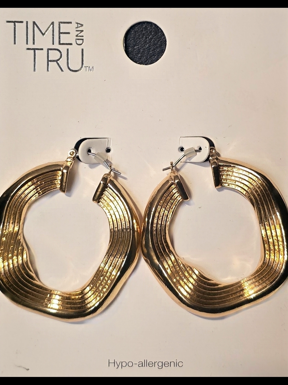 Time and Tru Shiny Gold Textured Hoop Earrings